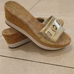 Michael Kors Gold Wedge Sandals with Metallic Strap